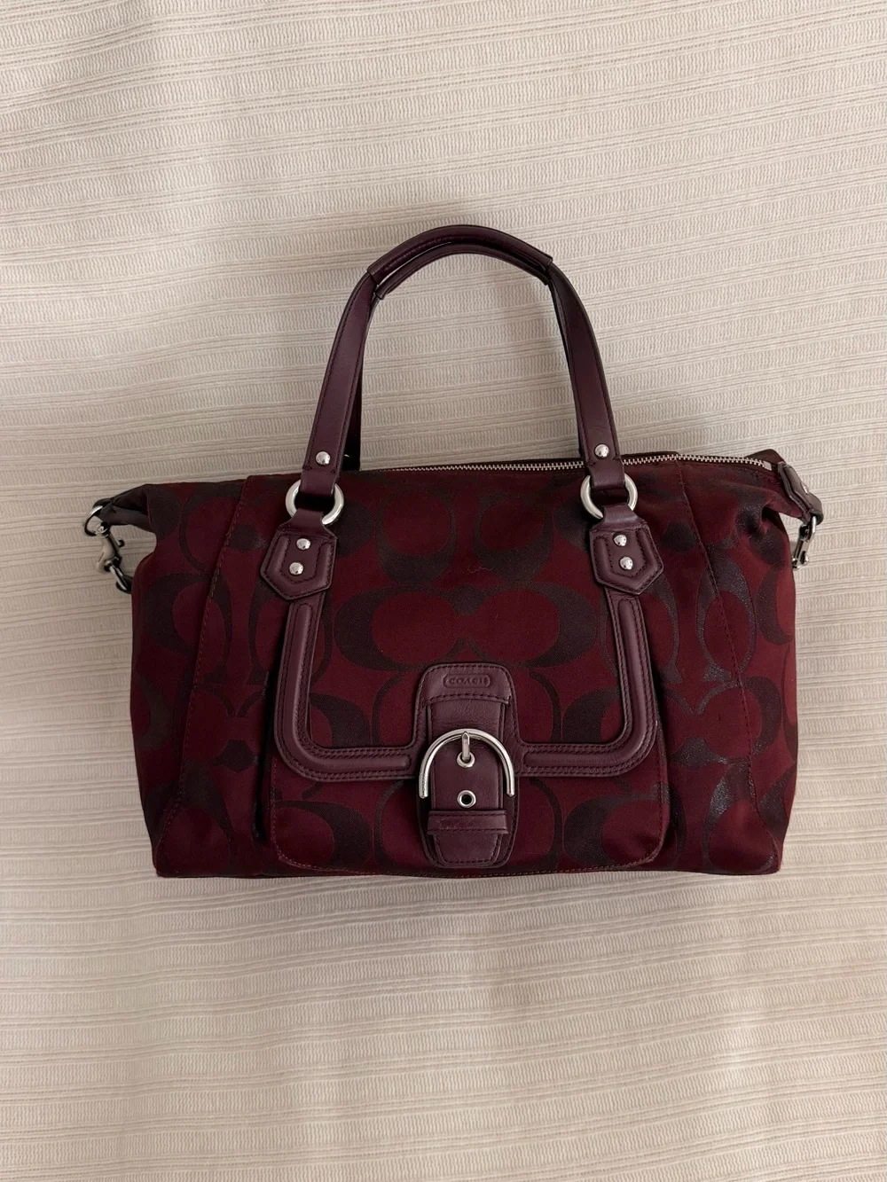 Coach Jacquard Satchel in Deep Wine and Black